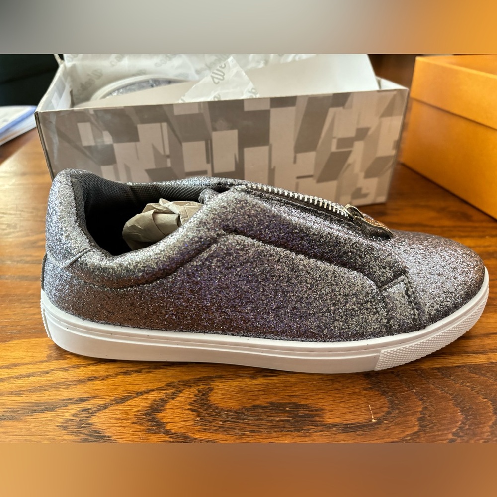 Weeboo Silver Sparkly Zip Up Sneakers Size 7